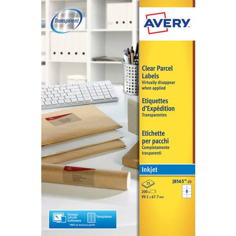 Etichette poliestere trasparenti opache AVERY QuickPEEL™ 99,1x67,7 mm - 8 et/foglio - inkjet conf. 25 ff J8565-25